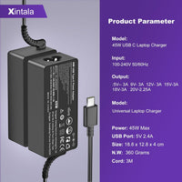 Xintala 45W USB C Laptop Charger Compatible with Lenovo Chromebook 100e 300e 500e Series, Acer, HP, Asus, Dell, Samsung and More Type-C Power Supply
