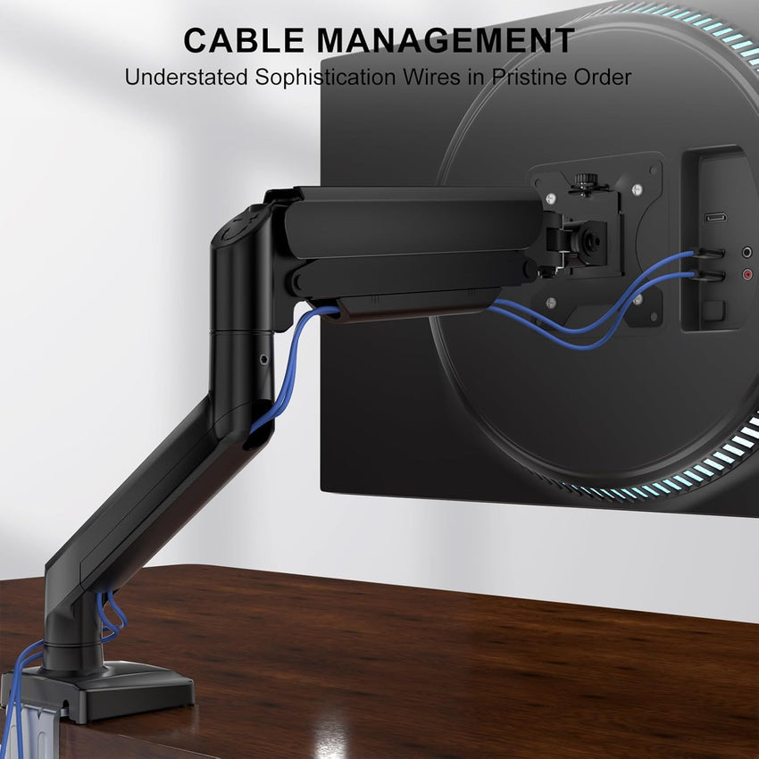 WALI Single Monitor Arm for 17-34 inch Screens, Ergonomic Gas Spring Monitor Arm Desk Mount up to 12 kg, Adjustable Computer Monitors Stand with Clamp and Grommet Base, VESA 75/100mm (GSMP001N), Black