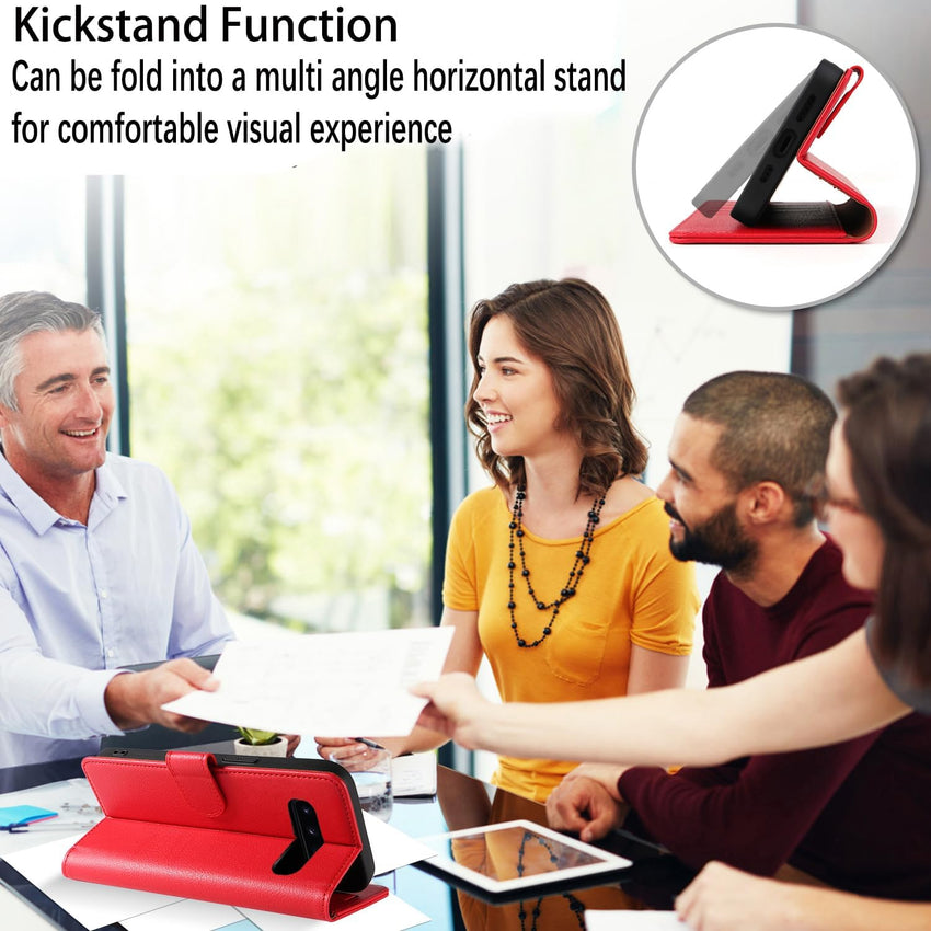 STAWLKA Case for Samsung Galaxy S10, Premium PU Leather Flip Magnetic Buckle Wallet Case Kickstand Blocking RFID Shockproof Protective Phone Cover for Samsung Galaxy S10 - Red
