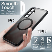 JETech Magnetic Case for Samsung Galaxy S25 FE, Compatible with MagSafe, Translucent Matte Back Shockproof Phone Cover (Black)