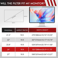 SOPPY 2 Pack 24 Inch Computer Privacy Filter, Removable Privacy Screen Protector, Anti Blue Light, Anti-Glare, Fits 24" Widescreen Monitor 16:9, HP, Dell, Acer, Lenovo, Asus