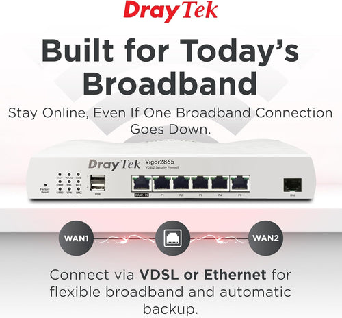 DrayTek Vigor 2865 Ethernet Router, VPN Firewall, VDSL2 35b/ADSL2+ Dual-WAN, Integrated VDSL modem, VoIP, Small Business (Router)