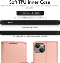 TECHGEAR iPhone 14 Leather Wallet Case, Flip Protective Case Cover with Wallet Card Holder, Stand & Wrist Strap - Rose Gold PU Leather with Magnetic Closure for iPhone 14 6.1"