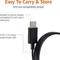 Amazon Basics Headphones, USB-C Wired Earbuds with Microphone, In-Ear, 4.2-ft Cable, S/M/L Ear Tips, Black