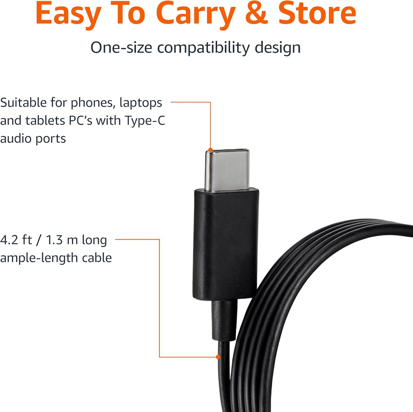 Amazon Basics Headphones, USB-C Wired Earbuds with Microphone, In-Ear, 4.2-ft Cable, S/M/L Ear Tips, Black