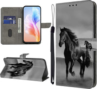 KEDBBAO Case for Samsung Galaxy A25 5G Case with Pattern, Credit Card Holder Magnet Wallet Protective PU Leather Case for Samsung A25 Phone Case, Black Horse