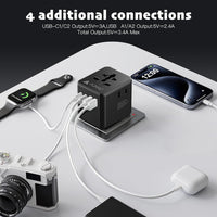 AUNNO Universal Travel Adapter, International Travel Plug Adapter with 1 USB C and 2 USB Ports, All in One Worldwide Plug Adaptor, UK to European Power Universal Plug Adaptor for EU USA Australia
