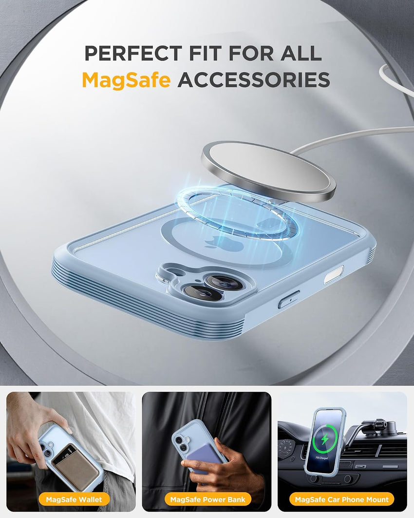 Magnetic Case for iPhone 17 with Built-in Glass Screen Protector, Camera Control Button â Light Blue