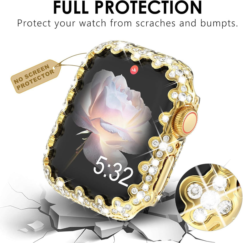 Fullife Bling Cases Compatible with Apple Watch 40mm Series 6/5/4/SE(2025-2020) Without Screen Protector for Women,Overall Protective Case Diamond Cover for iWatch 40mm,Gold