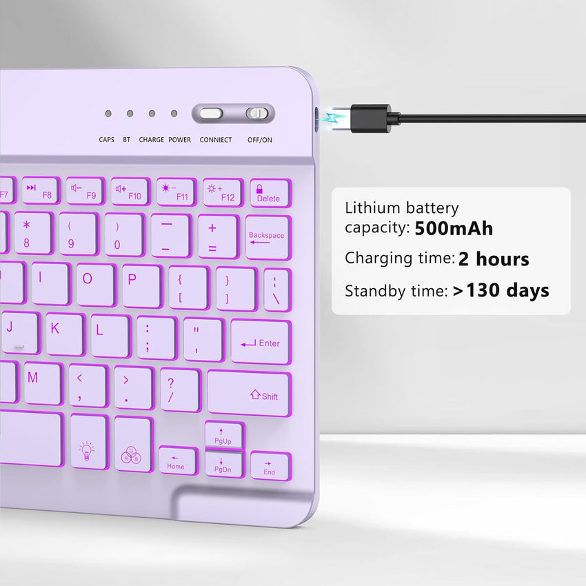 Bluetooth Keyboard Rechargeable Wireless QWERTY Portable for iPad/iPhone â Light Purple