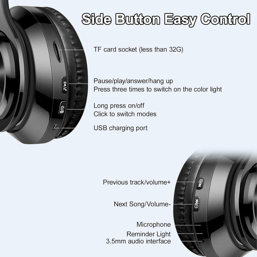 Bluetooth Headphones Over Ear,Wireless Headphones Over Ear, Foldable Wireless Lightweight Headset with Built-in HiFi Stereo Sound Noise Reduction Mic,FM, SD/TF for Online Class,Office, Phone, PC