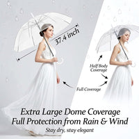 Hestya 16 Pack 37.4 Inch Clear Umbrellas for Wedding White Transparent Umbrella Dome See Through Umbrella Windproof Umbrella Handle Semi-automatic for Woman Men Bride Bridesmaid Party