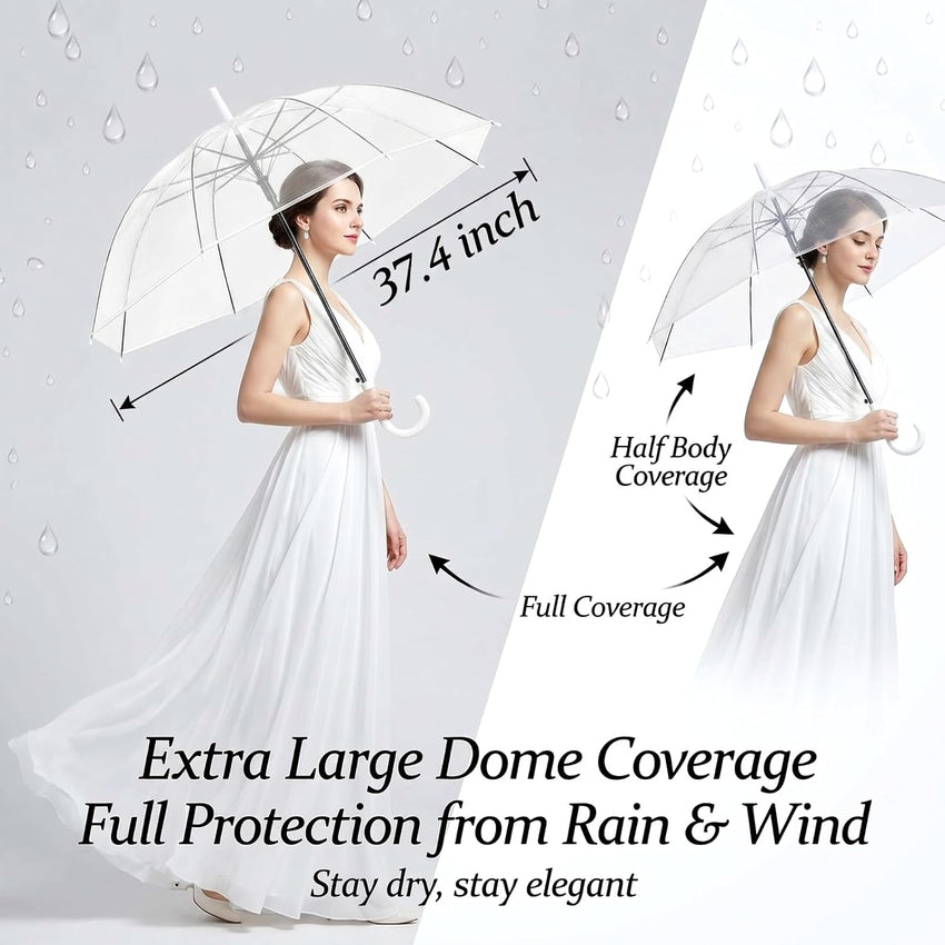 Hestya 16 Pack 37.4 Inch Clear Umbrellas for Wedding White Transparent Umbrella Dome See Through Umbrella Windproof Umbrella Handle Semi-automatic for Woman Men Bride Bridesmaid Party