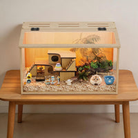 Wooden Hamster Cage Large Chewproof Openable Top Acrylic Panels Solid Build â 60 x 40 x 40 cm