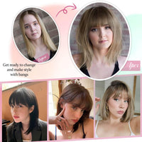 Peonymebeauty Fake Bangs Hair Toppers for Women, 4"X5" Base Topper with 360Â°Clip in Fringe for Hair Loss 12 Inch Synthetic Fiber Wiglets Ladies Straight Hairpieces for Daily Use Add Volume(Dark Brown)