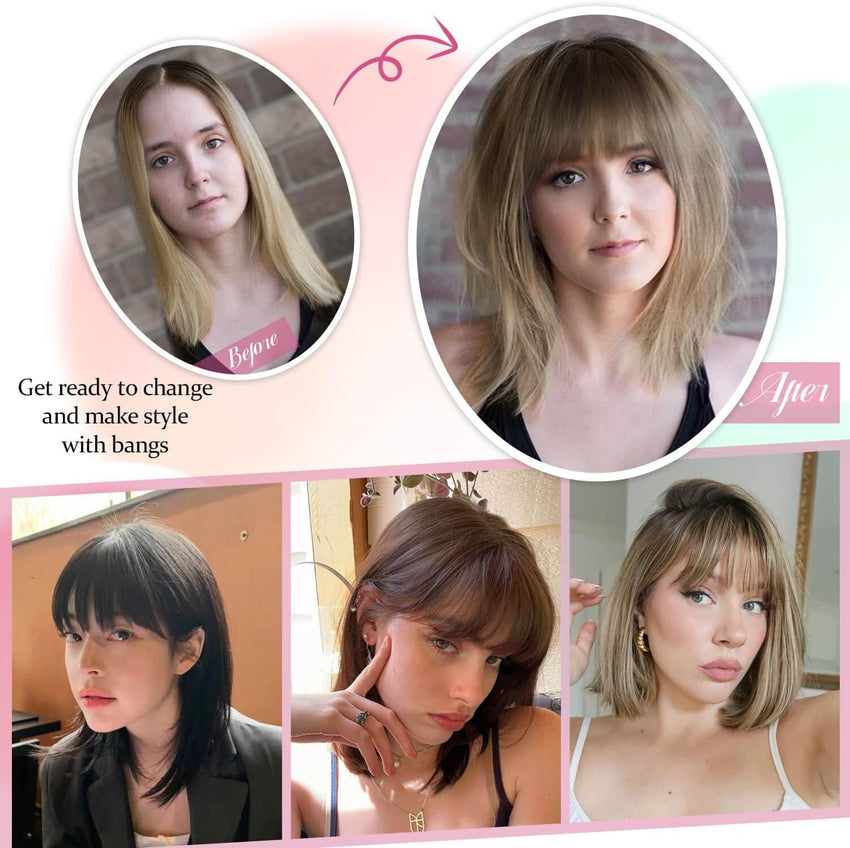 Peonymebeauty Fake Bangs Hair Toppers for Women, 4"X5" Base Topper with 360Â°Clip in Fringe for Hair Loss 12 Inch Synthetic Fiber Wiglets Ladies Straight Hairpieces for Daily Use Add Volume(Dark Brown)