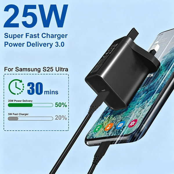 25W Super Fast Charger Plug with Cable for Samsung Galaxy A55 A53 A54 A23 A34 5G A15 A16 A05S A33 M23 M33 A13 A51 A14,S22 S21 Plus FE,Google Pixel 9 8 Pro 8A 7A 7 6 5A,PD 3.0 USB C Charging Adapter