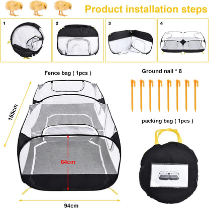 Coolty Small Animals Playpen, Pop up Large Exercise Pen Cage Yard Movable Chicken Yard Fence Playground for Puppy Kitten Rabbits Duck Hens