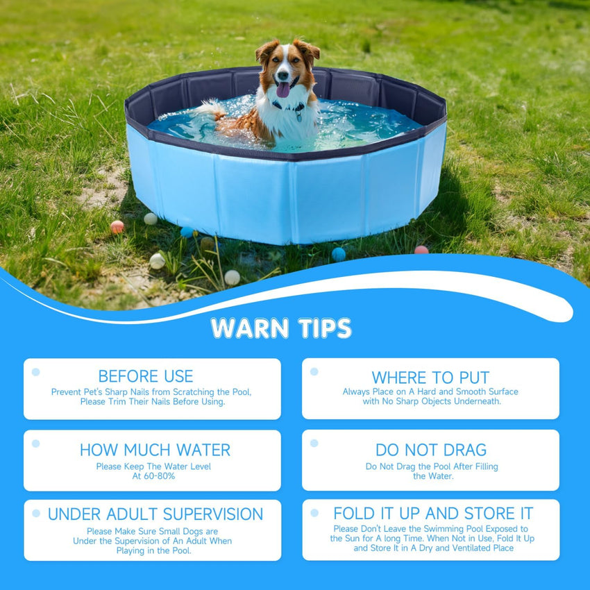 Nobleza Dog Pool Extra Large Foldable Pet Dog Paddling Swimming Pool for Dogs Puppy Portable PVC Non-Slip Outdoor Dogs Bathing Tub for Garden Patio Bathroom 160x30cm Blue