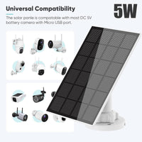 5W Solar Panel With 360^0 Adjustable Mount and IP65 Waterproof Charger - USB Charging Cable for Security Camera, Micro and USB-C Port (1pcs)