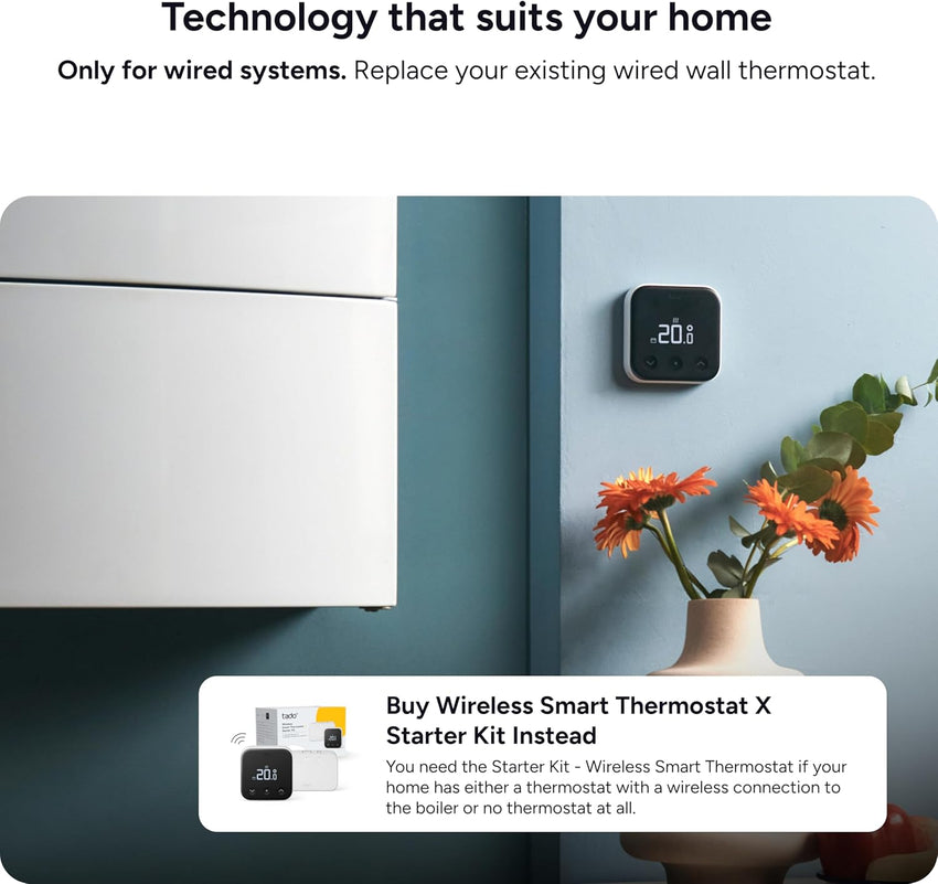 tado Smart Thermostat X Wired Add-On Room Thermostat App & Voice Control White