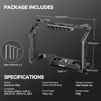 EMART Full Camera Cage for Sony A7M IV/R IV/RIV A/A7S III/A I/A9 II, Film Movie Making Camera Cage with Cold Shoe/NATO Rail/Quick Release Plate for Arca, Perfect for Accessories, Photography, Video
