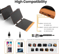 FlexSolar 60W Solar Panel Foldable Portable Solar Charger with USB-C USB-A and DC Outputs IP67 Waterproof Power Emergency Camping for Small Power Station Generator Phones Power Banks Tablets