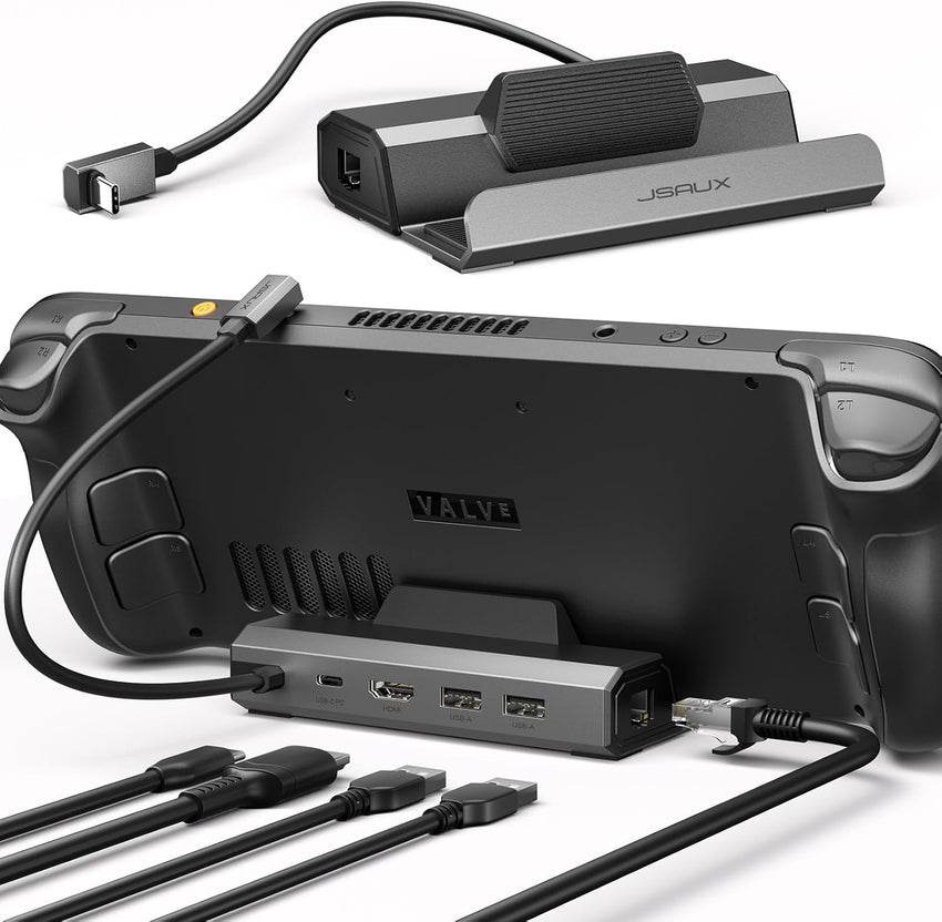 JSAUX Steam Deck Dock, 5-in-1 Docking Station Compatible with Steam Deck/OLED/ROG Ally/Lenovo Legion Go, Steam Dock with HDMI 2.0 4K@60Hz, 100Mbps Ethernet, Dual USB-A 2.0 and 100W USB-C Port-HB0602