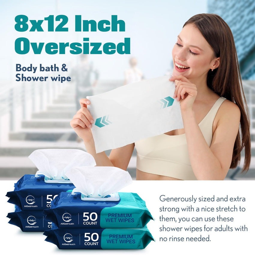 Wet Body Wipes for Adults No Rinse Aloe Vera Vitamin E 8" x 12" (400 count)
