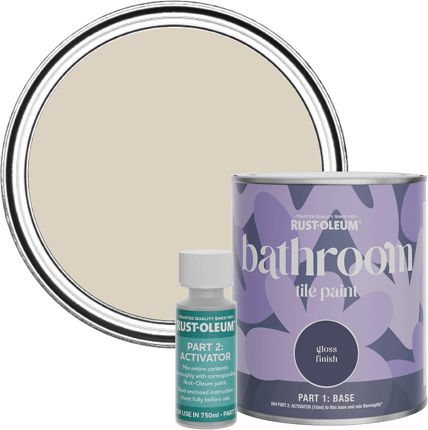 Rust-Oleum Bathroom Tile Paint Water-Resistant Gloss Hessian â Beige 750ml
