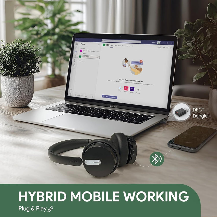 Yealink WH64 Hybrid DUAL UC DECT & Bluetooth Wireless Headset with Mic for Work, Bluetooth Headphones with DECT Dongle, 3X Mic, 492ft Range,32H Talk Time, Office Portable Stereo On Ear Headsets for PC Laptop