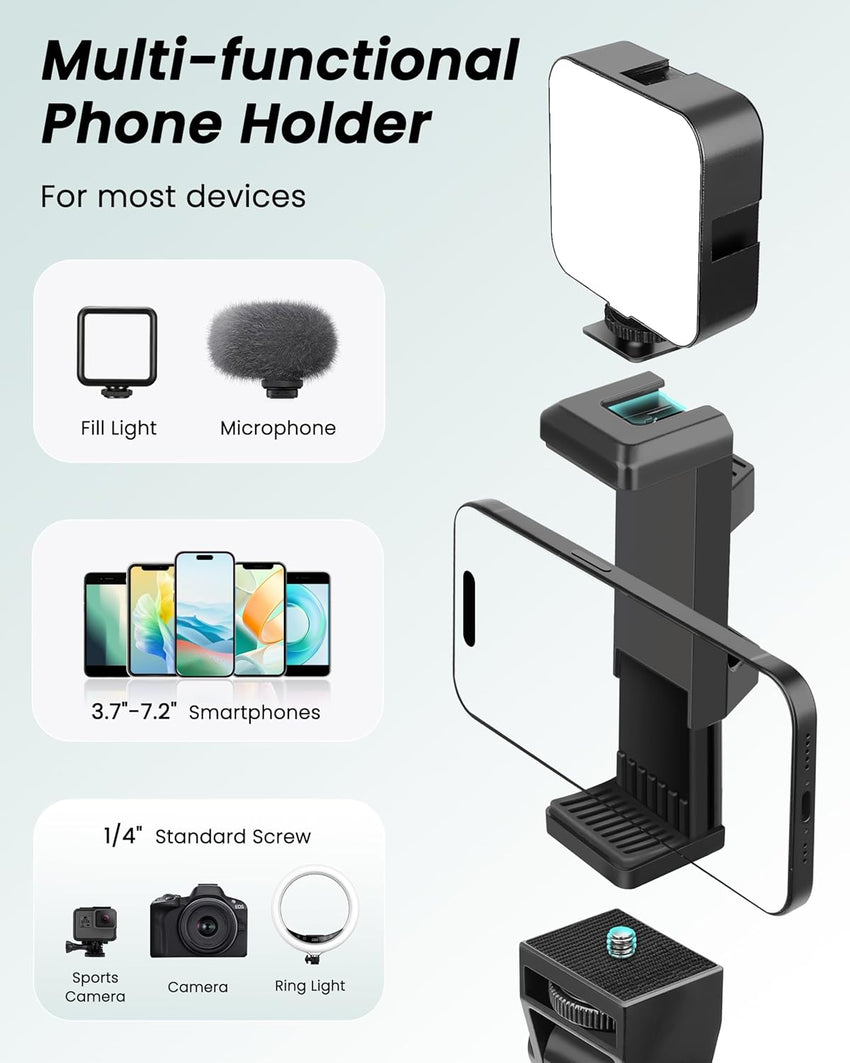Victiv 77.5" Tall Tripod for Smartphone, Overhead Phone Tripod Stand with Flexible Gooseneck Compatible with iPhone 17/16/15/14/13/12, Portable Aluminum Selfie Stick Camera Tripod for Travel Vlogging