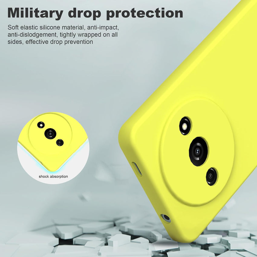 BUTISHIYU Case Compatible with Xiaomi Redmi A3 4G with 1 Tempered Glass Screen Protector, Silicone Slim Fit Shockproof Anti-Scratch Case for Xiaomi Redmi A3 4G - Yellow