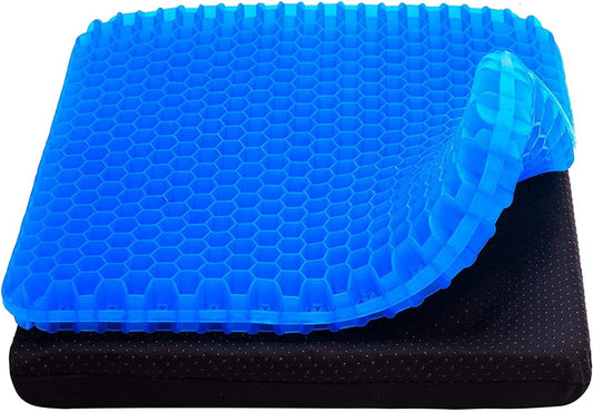 2022 NewLarge Gel Seat Cushion, Honeycomb Design Double Thick Gel Cushion with Relieving Back coccyx Pain Pressure, for Car Office Home Wheelchair&Chair