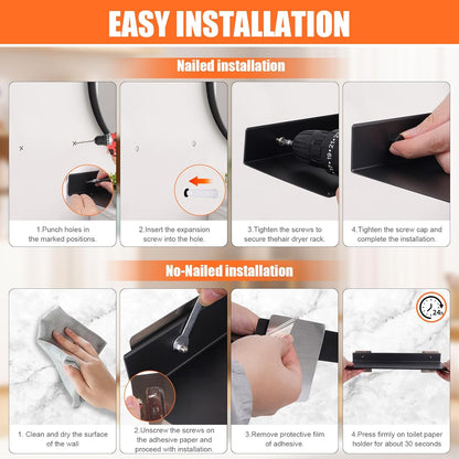 YUET Bathroom Shelf 2 Pack Wall Mounted Ã¢ÂÂ Black 30cm