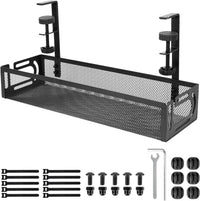 Under Desk Cable Management Tray, 15.4'' No Drill Cable Management Mesh Wire Organizer Side Opening Design for Home, Office, Internet Cafe, Kitchen, Black