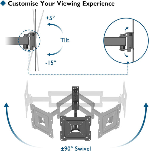 BONTEC TV Wall Bracket Mount for most 13-43 Inch LED/LCD/OLED Flat TVs/Monitors, Swivel Tilt, Extendable and Retractable TV Wall Mount With Articulating Arms up to 35kg, Max VESA 200 x 200mm