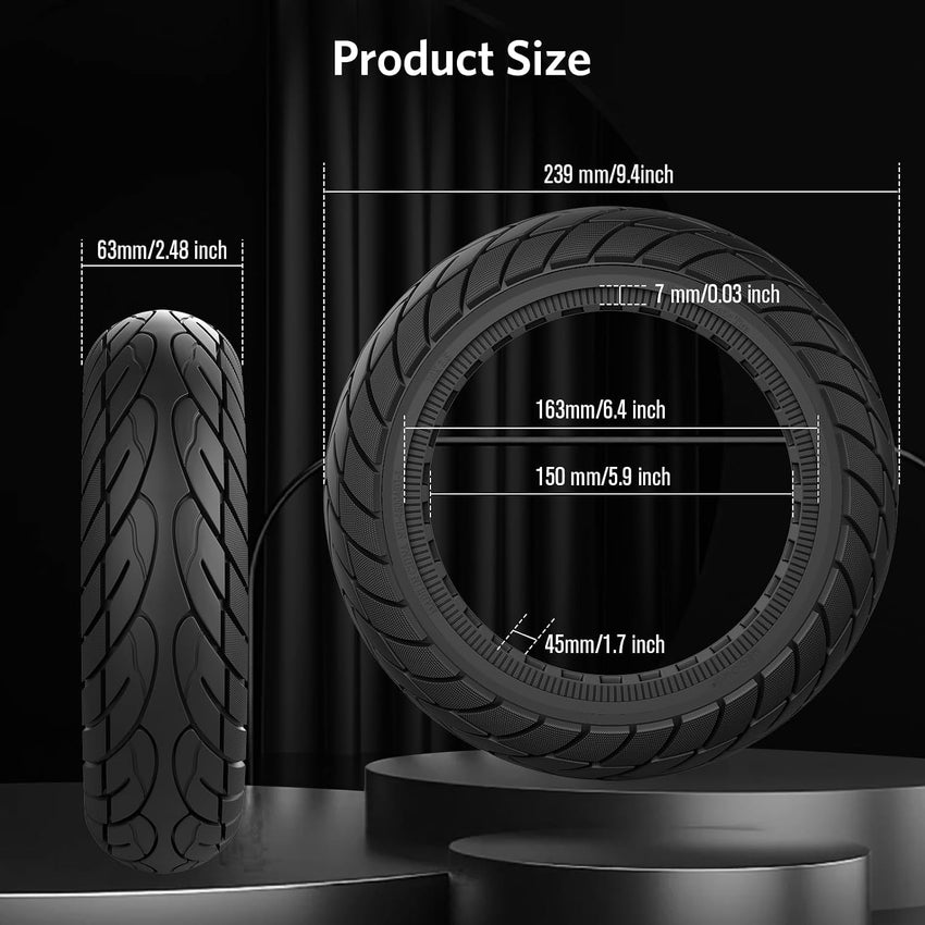 Solid Scooter Tyres 10x2.5 Puncture-Proof 2 Pack Compatible Ninebot Max G30/G30LP Black 10x2.5