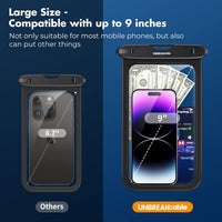 UNBREAKcable Large Waterproof Phone Pouch-2 Pack IPX8 Waterproof Phone Case for iPhone 16 15 14 13 12 11 Pro Max & Samsung S25 S24 S23-Dry Bag & Travel Essentials for Beach, Pool, Kayak & Cruise-9"
