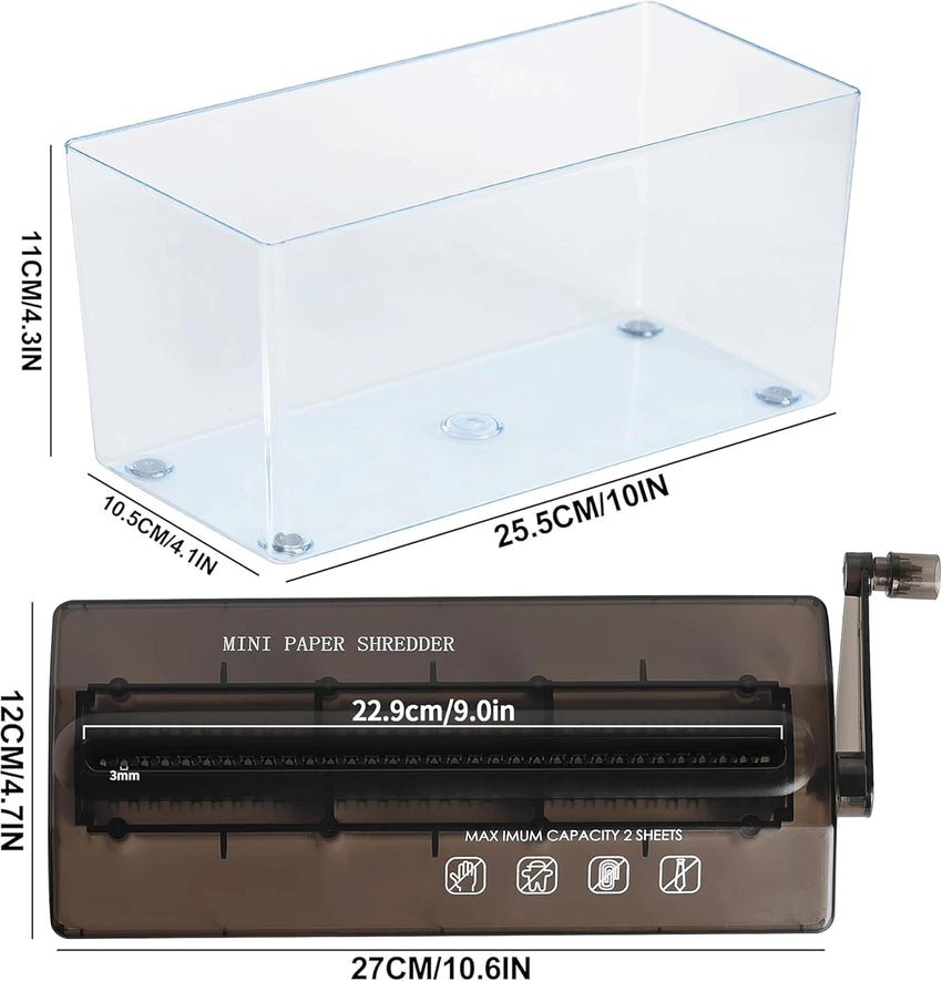 Manual A4 Paper Shredder, Mini Hand Crank Strip-Cut Shredder for Home Use, Portable Document Shredder for Financial Bills, A4 Sheets, and Small Paper, 229mm/9 Inch Feed Opening, 3mm Cut Width