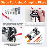Polegas Battery Cable Crimping Tool Kit 60 Copper Ring Terminals 6-50mm Black