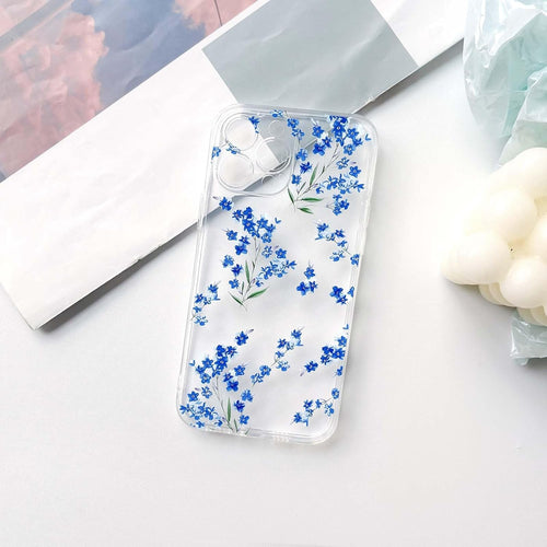 NITITOP Compatible with iPhone 15 Pro Case Cute Clear Flower Floral Branch Design for Women Girls Artistic Transparent Soft TPU Shockproof Protective Phone Cover - Blue