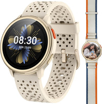 Quican Smart Watch 1.27in Round Bluetooth Call Fitness Tracker Beige