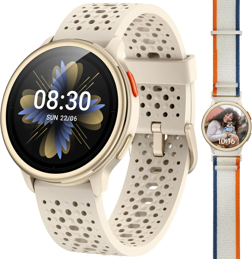 Quican Smart Watch 1.27in Round Bluetooth Call Fitness Tracker Beige