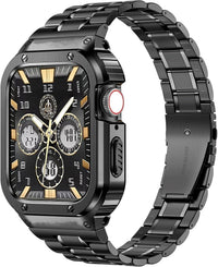 MioHHR Stainless Steel Watch Band with Case Compatible with Apple Watch Series 10 42mm,Rugged Strap with Metal Protective Bumper Cover for iWatch Band Men(Black)