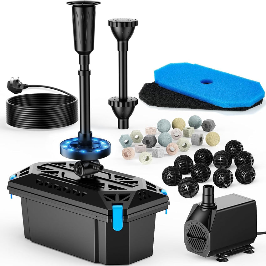 Pond Filter Pump & RGB Fountain Kit 2500 L/h Adjustable Flow 2500 L/h