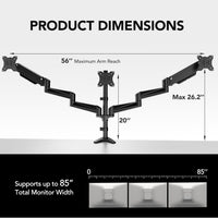 HUANUO Triple Monitor Stand Desk Mount for 17-32 Inch Screens, Adjustable Arms With Tilt, Swivel, 2 Mounting Bases, Each Arm Holds up to 8KG, VESA 75x75 100x100 Gaming