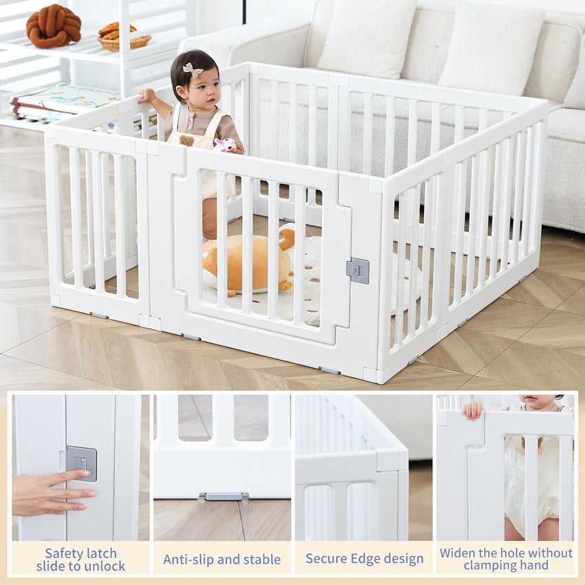 Baby Playpen Baby Playard Portable Baby Fence Play Area Indoor Outdoor Kids Activity Center Baby Playpen (8 Panel 115x115cm)