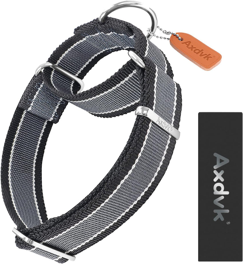 Martingale Dog Collar 4cm 1600D Anti-Escape No-Pull Heavy Duty - Grey-Blue & Black L