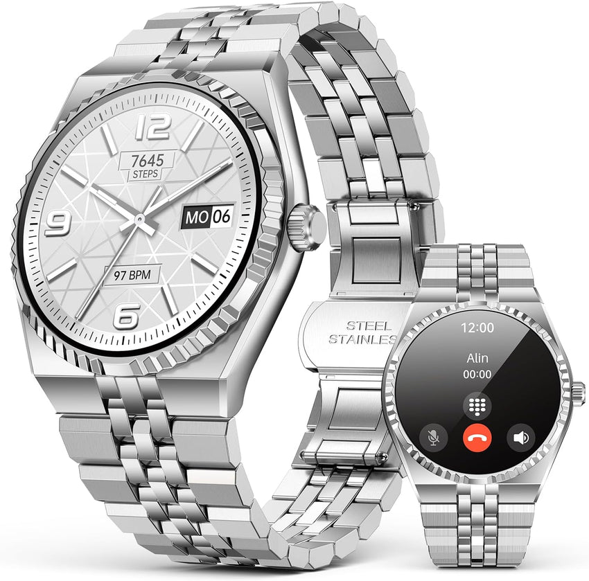 Smartwatch 1.32" AMOLED Bluetooth Calls 160+ Sports HR SpO2 BP Sleep Waterproof Silver